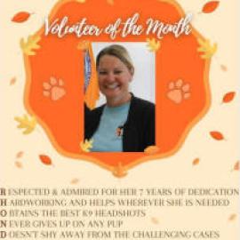 Volunteer of the Month flyer with an image of Rhonda